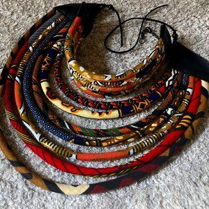Metallic Gold Choker and African Print Bib Necklace